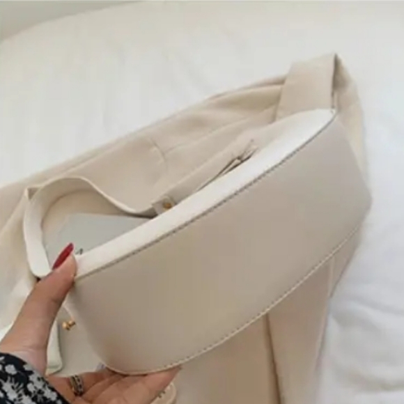 Vintage Style Off White Premium Vegan Small Leather Top Handle Shoulder Bag - Picture 7 of 7